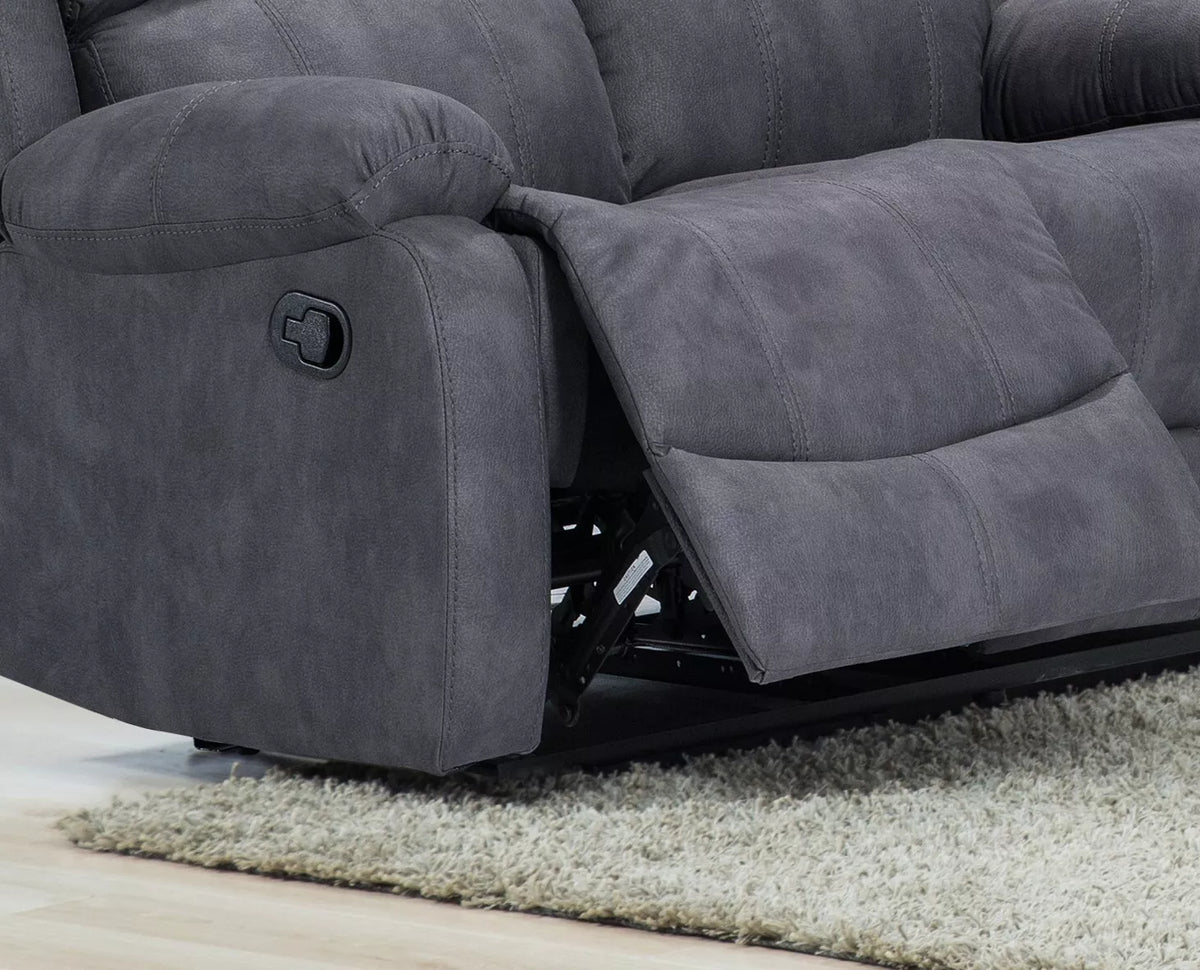Alaska Suede Fabric Manuel Recliner Sofa Suite - Charcoal 3 Seater Static + Armchair Recliner + Armchair Recliner