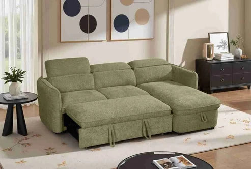Capri Corner Sofa Bed With Storage - Olive Green - Universal Chaise - Pull Out Bed