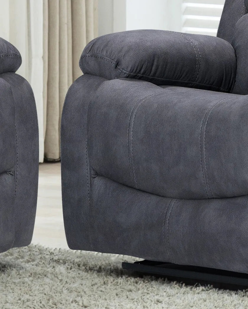 Alaska Suede Fabric Manuel Recliner Sofa Suite - Charcoal 3 Seater Static + Armchair Recliner + Armchair Recliner