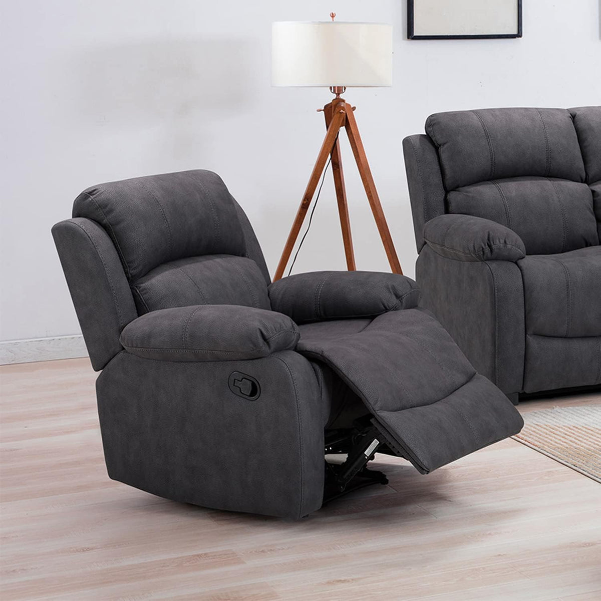 Alaska Suede Fabric Manuel Recliner Sofa Suite - Charcoal 3 Seater Static + Armchair Recliner + Armchair Recliner