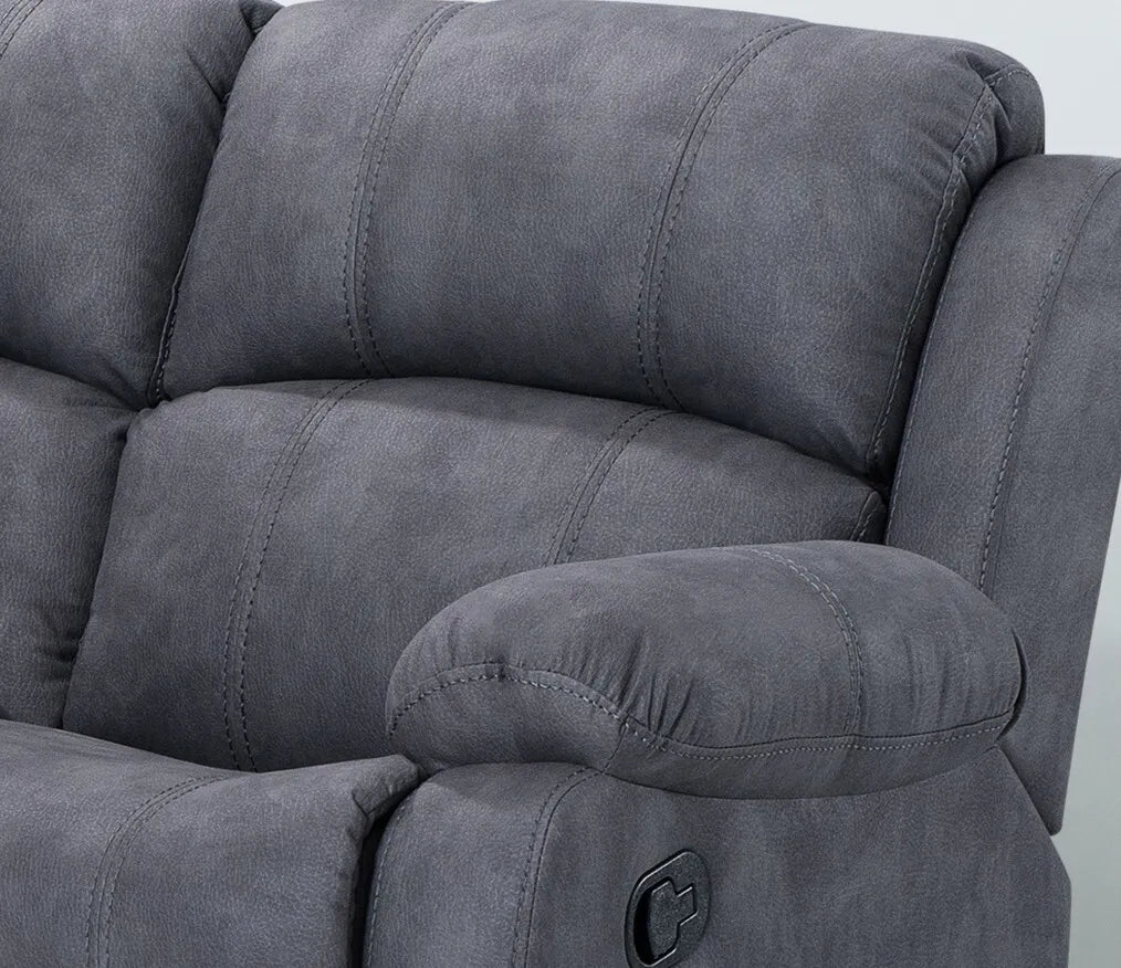 Alaska Suede Fabric Manuel Recliner Sofa Suite - Charcoal 3 Seater Static + Armchair Recliner + Armchair Recliner