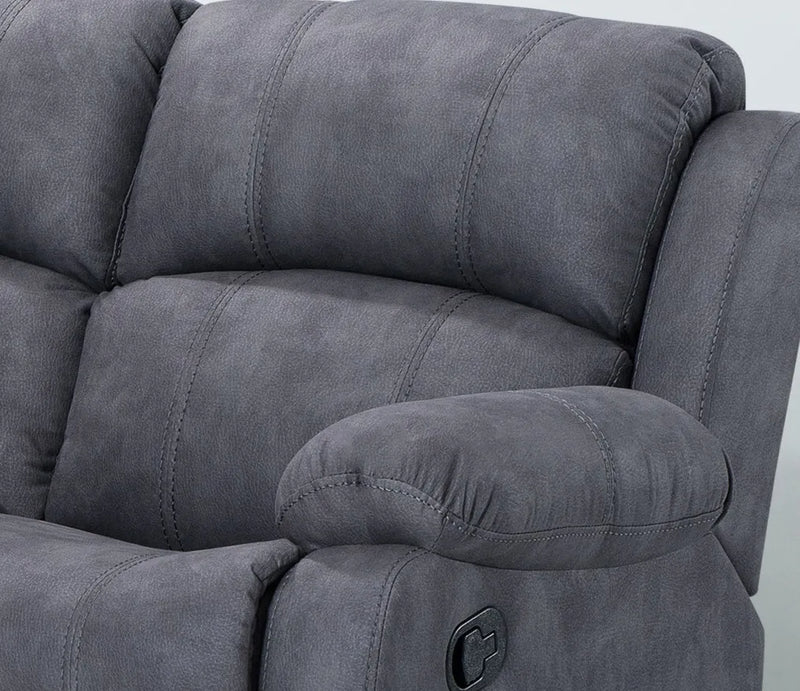 Alaska Suede Fabric Manuel Recliner Sofa Suite - Charcoal 3 Seater Static + Armchair Recliner + Armchair Recliner
