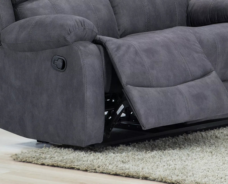 Alaska Suede Fabric Manuel Recliner Sofa Suite - Charcoal 3 Seater Static + Armchair Recliner + Armchair Recliner