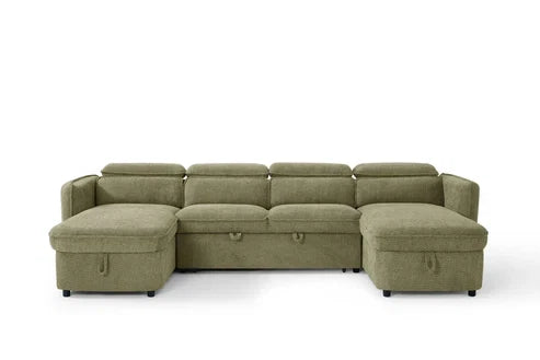 Capri U Shape Sofa Bed With Storage - Olive Green