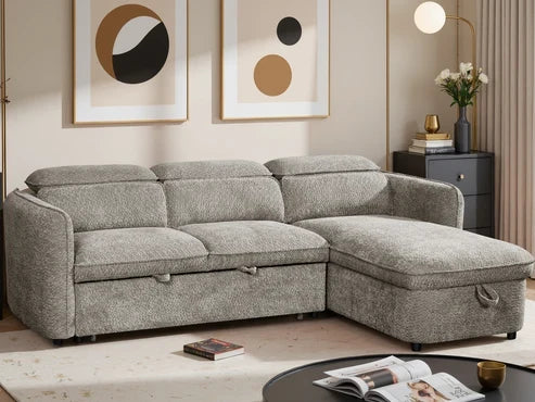 Capri Corner Sofa Bed With Storage - Grey - Universal Chaise - Pull Out Bed