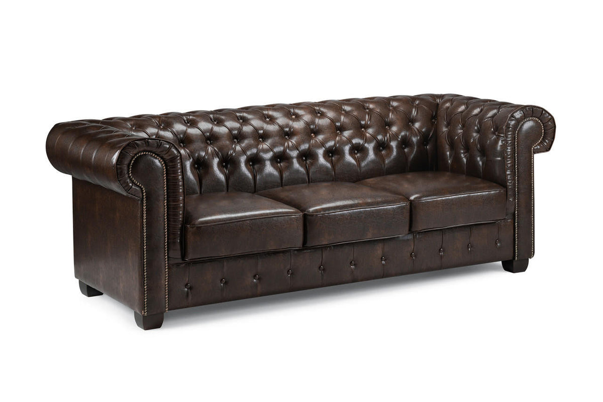 Old Bailey Chesterfield Sofa - Antique Brown 3 Seater - 215 CM
