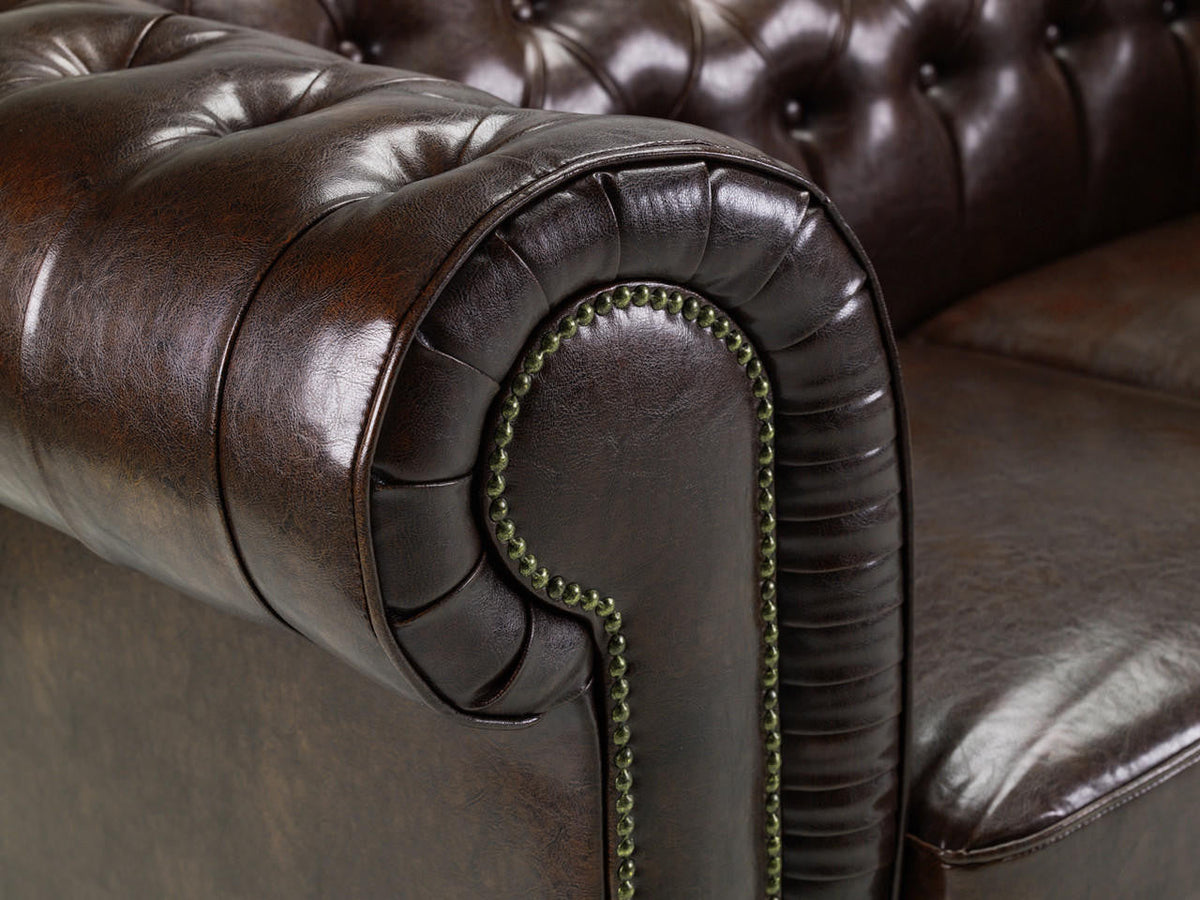 Old Bailey Chesterfield Sofa - Antique Brown 3 Seater - 215 CM