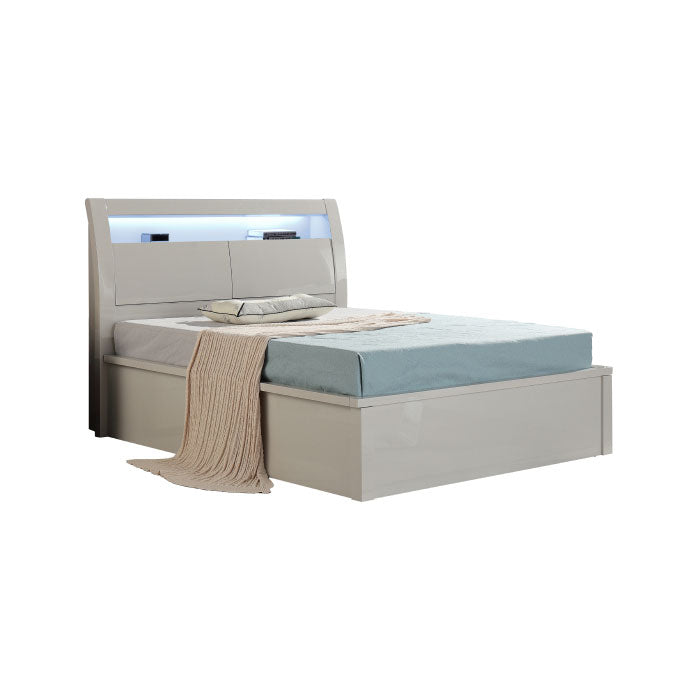 Rosy Light Grey High Gloss Ottoman Bed - Storage Lift Up | Double 4FT6