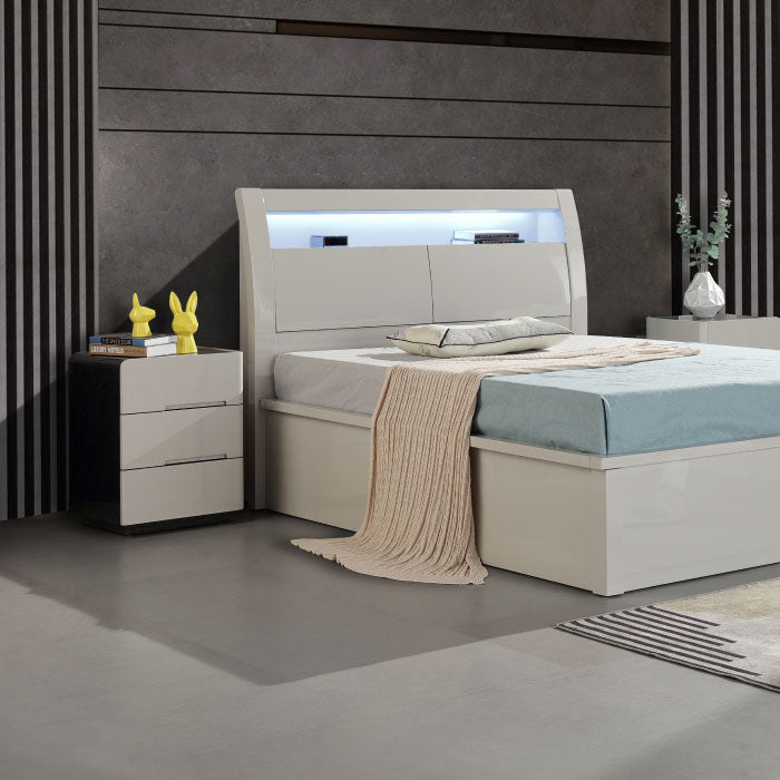 Rosy Light Grey High Gloss Ottoman Bed - Storage Lift Up | Double 4FT6