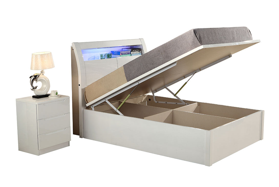 Rosy Light Grey High Gloss Ottoman Bed - Storage Lift Up | Double 4FT6
